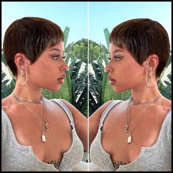 Pixie Cut Wig Straight Glueless Human Hair Synthetic Modern Fashion main image 4